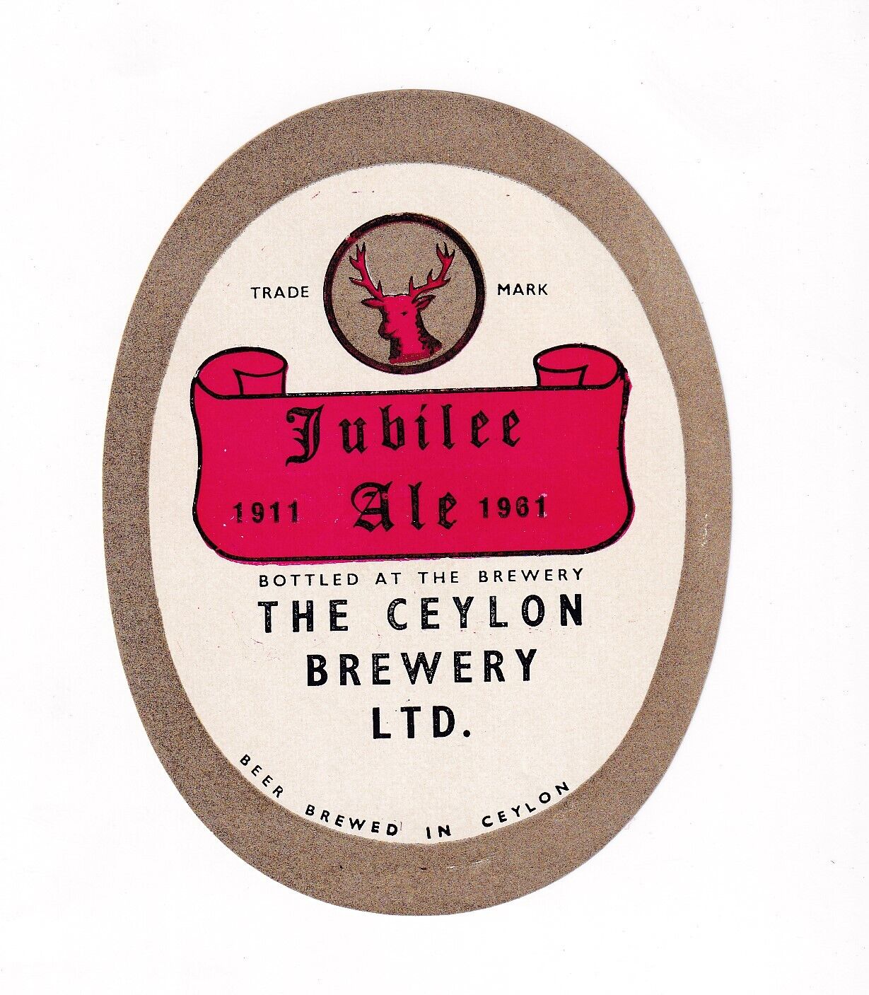 1911-1961 Ceylon Brewery, Nuwaraeliya, Ceylon (sri Lanka) Jubilee Ale Label