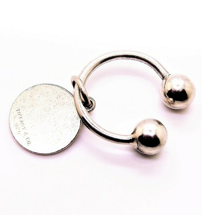 Tiffany & Co. Sterling Silver Horseshoe Key Chain Ring Round Tag Charm