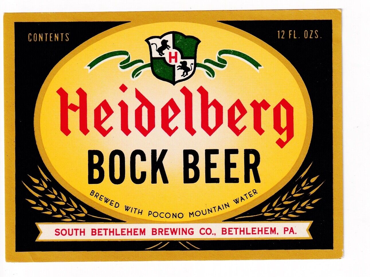1950 South Bethlehem Brewing Co, Bethlehem, Pennsylvania Bock Beer 12 Oz Label