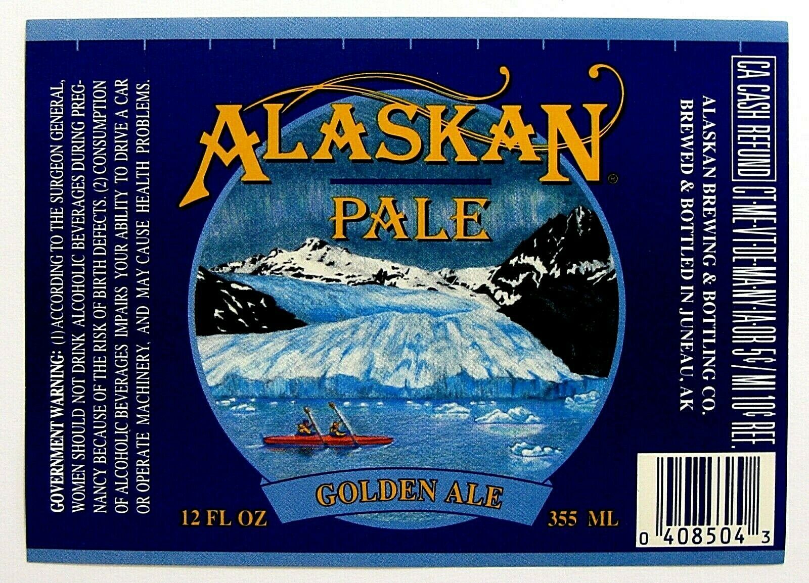 Alaskan Brew Alaskan Pale - Golden Ale Beer Label Ak 12oz Var. #1 Blue Edges