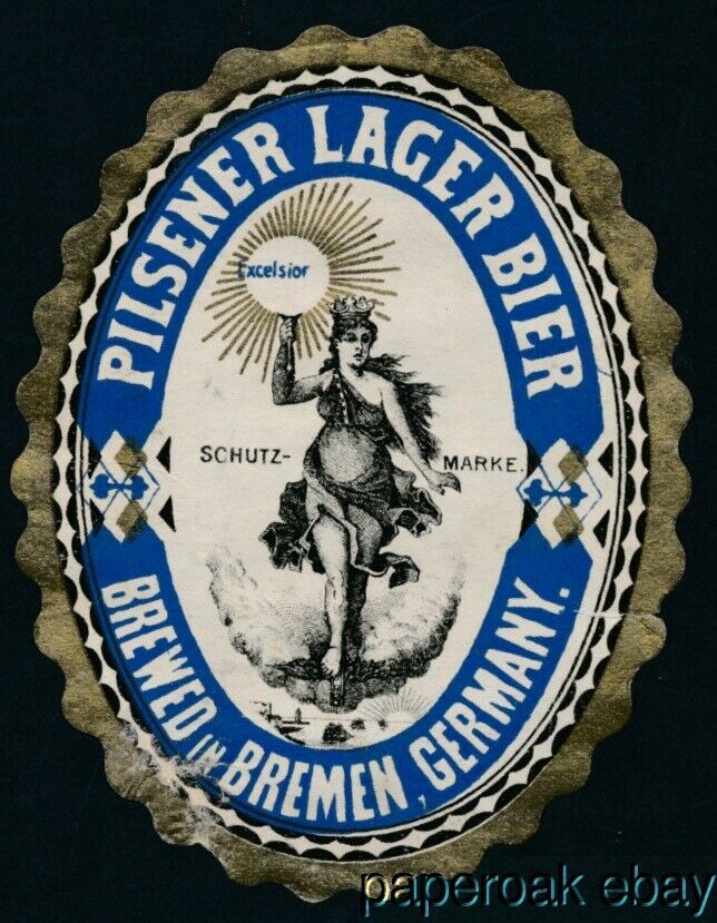 C1920 Blue Girl Pilsener Bier Brewed  Bremen Bierbrauerei Wilhelm Remmer Label