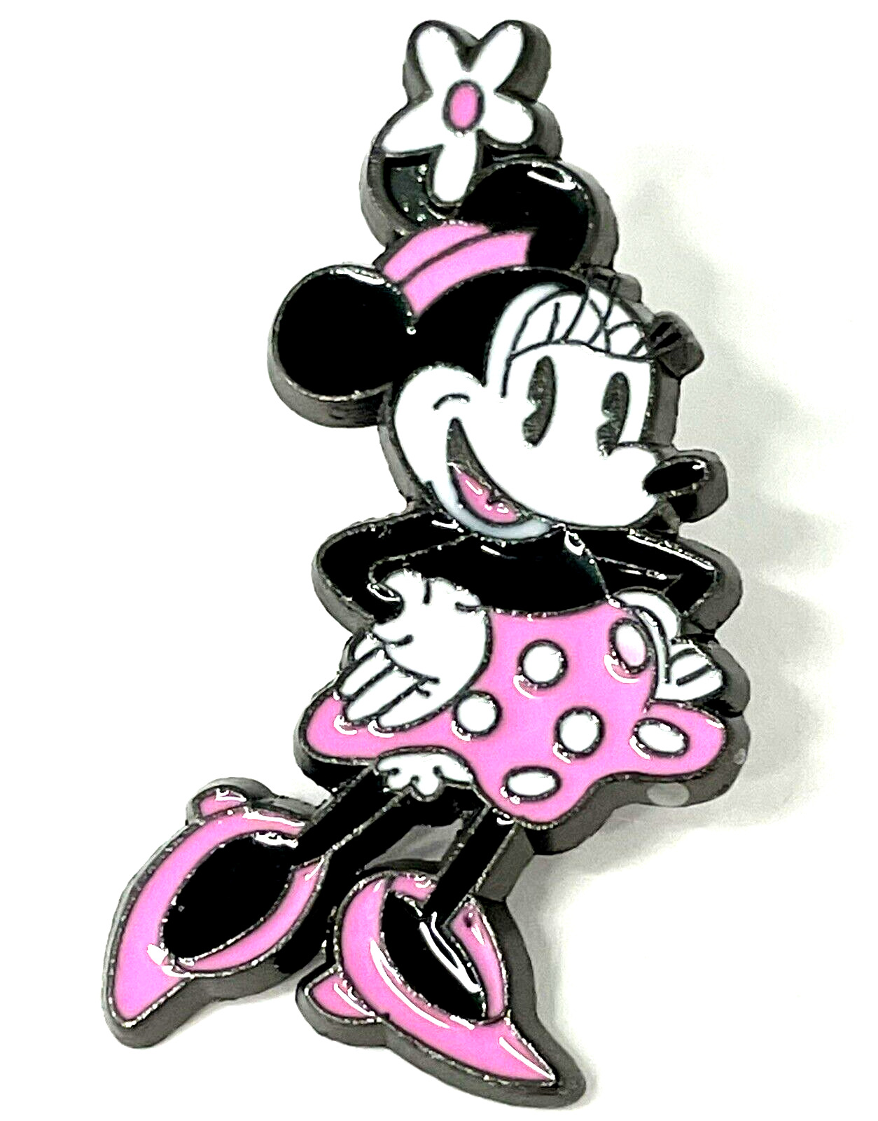 Disney Parks Minnie Mouse Pink Flower Polka Dot Enamel Pin