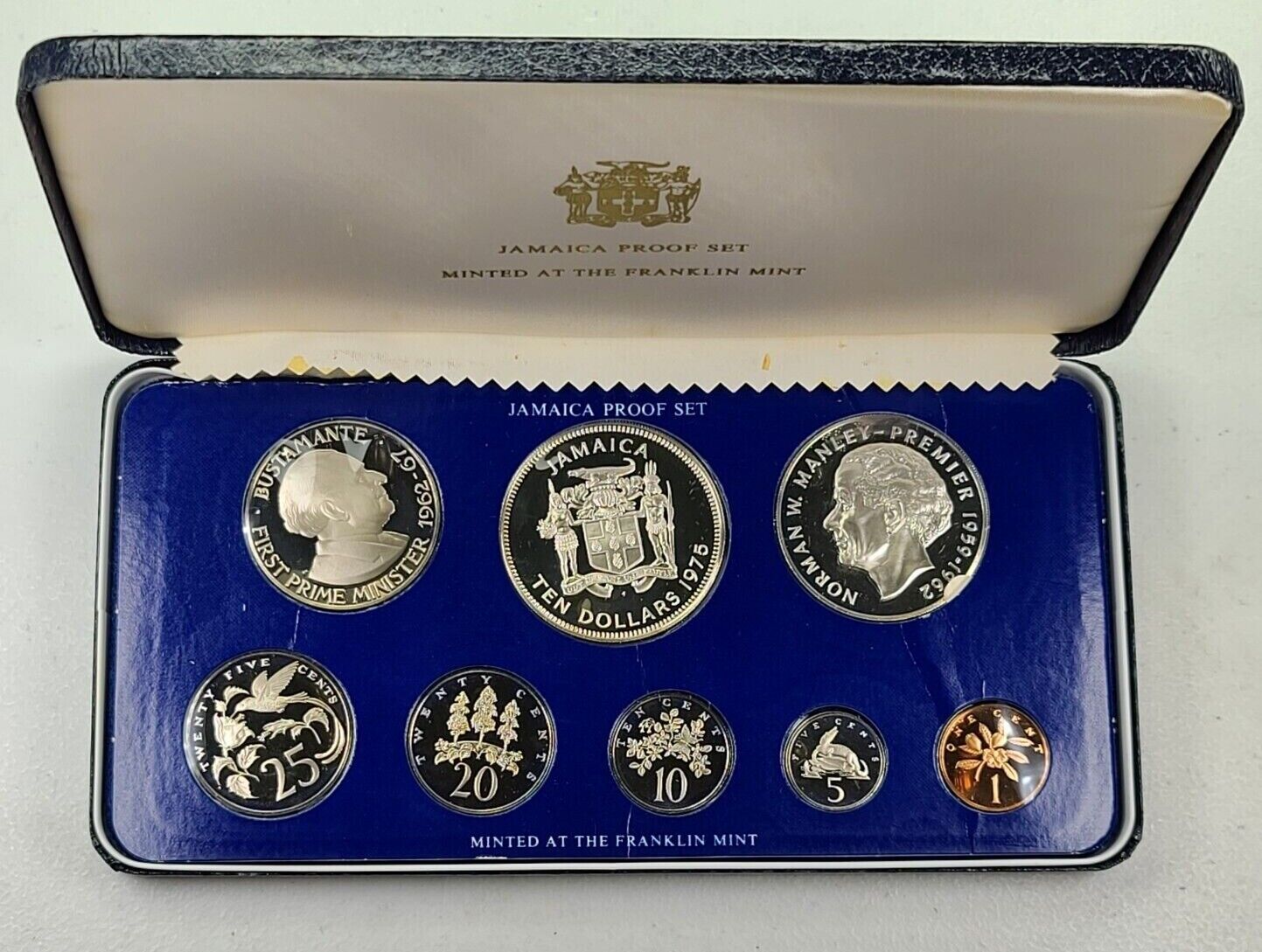 1975 Jamaica Proof 8 Coin Set 2 Silver W/case Without Coa
