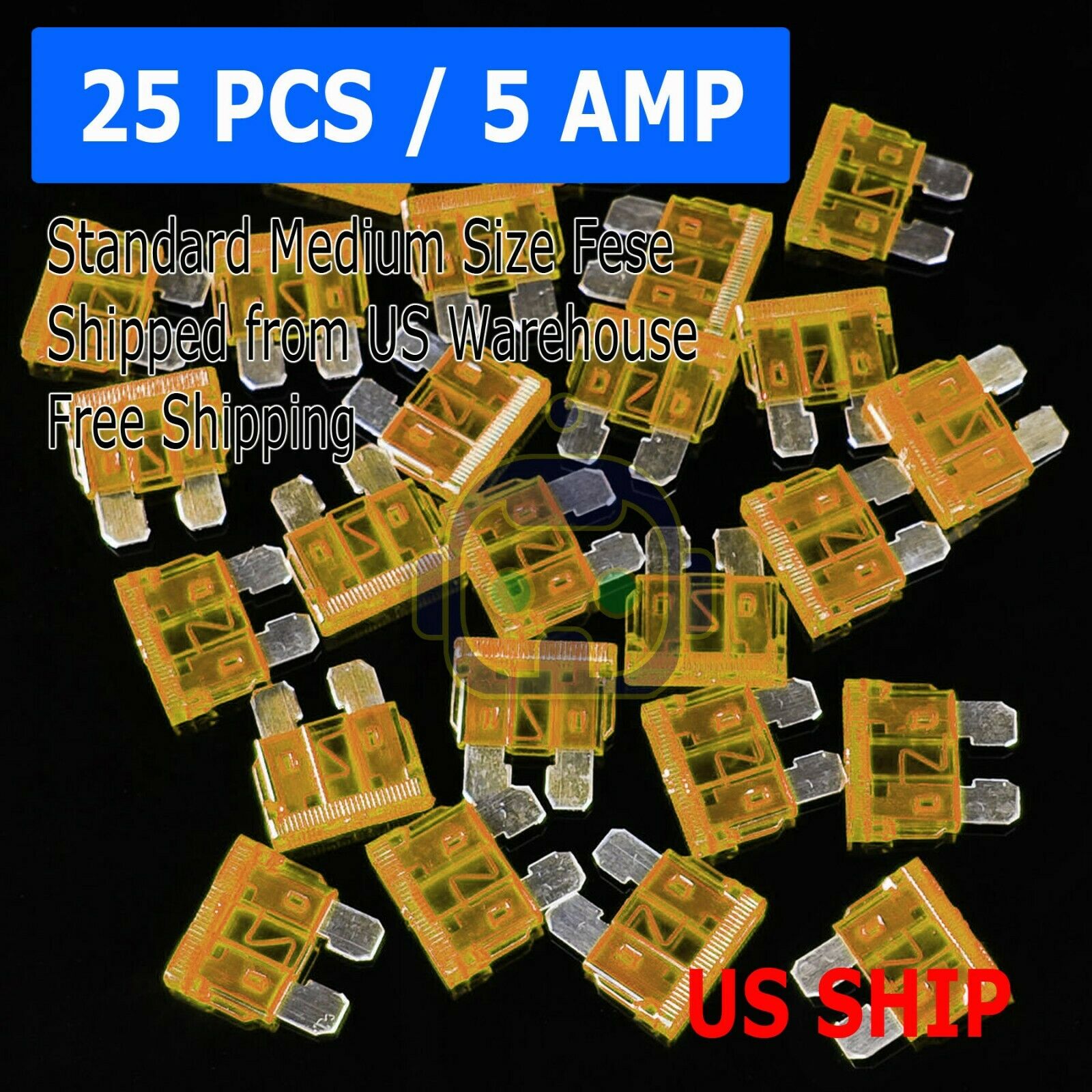 25 Pack 5 Amp Atc Ato Blade Fuse Kit Auto Car Boat Marine Truck Motorcycle 5a