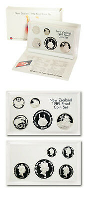New Zealand Collectors Proof Coin Set 5 Coins 1989  Mint Packaging Coa