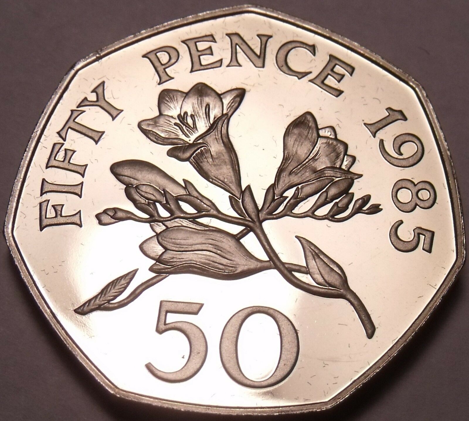 Large Rare Cameo Proof Guernsey 1985 50 Pence~2,500 Minted~freesia Flowers~fr/sh