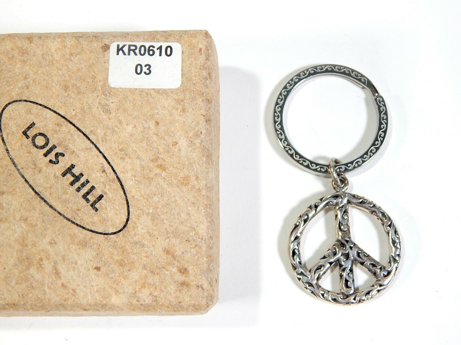 Nos Authentic Designer Lois Hill Peace Sign Sterling Silver Key Ring