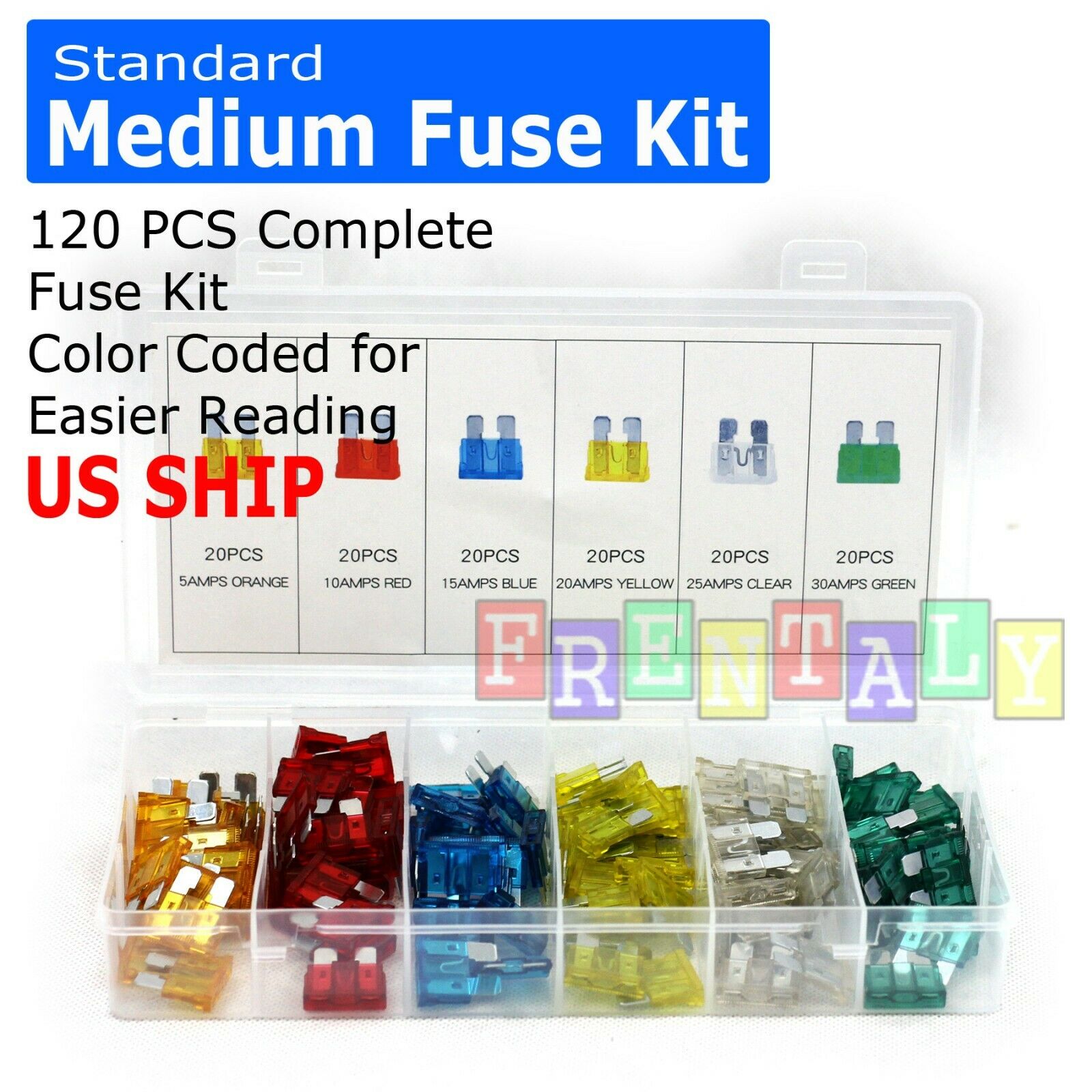 120 Pc Assorted Car Fuse Auto Trucks Suv's Replacement Fuses Regular Size Blade