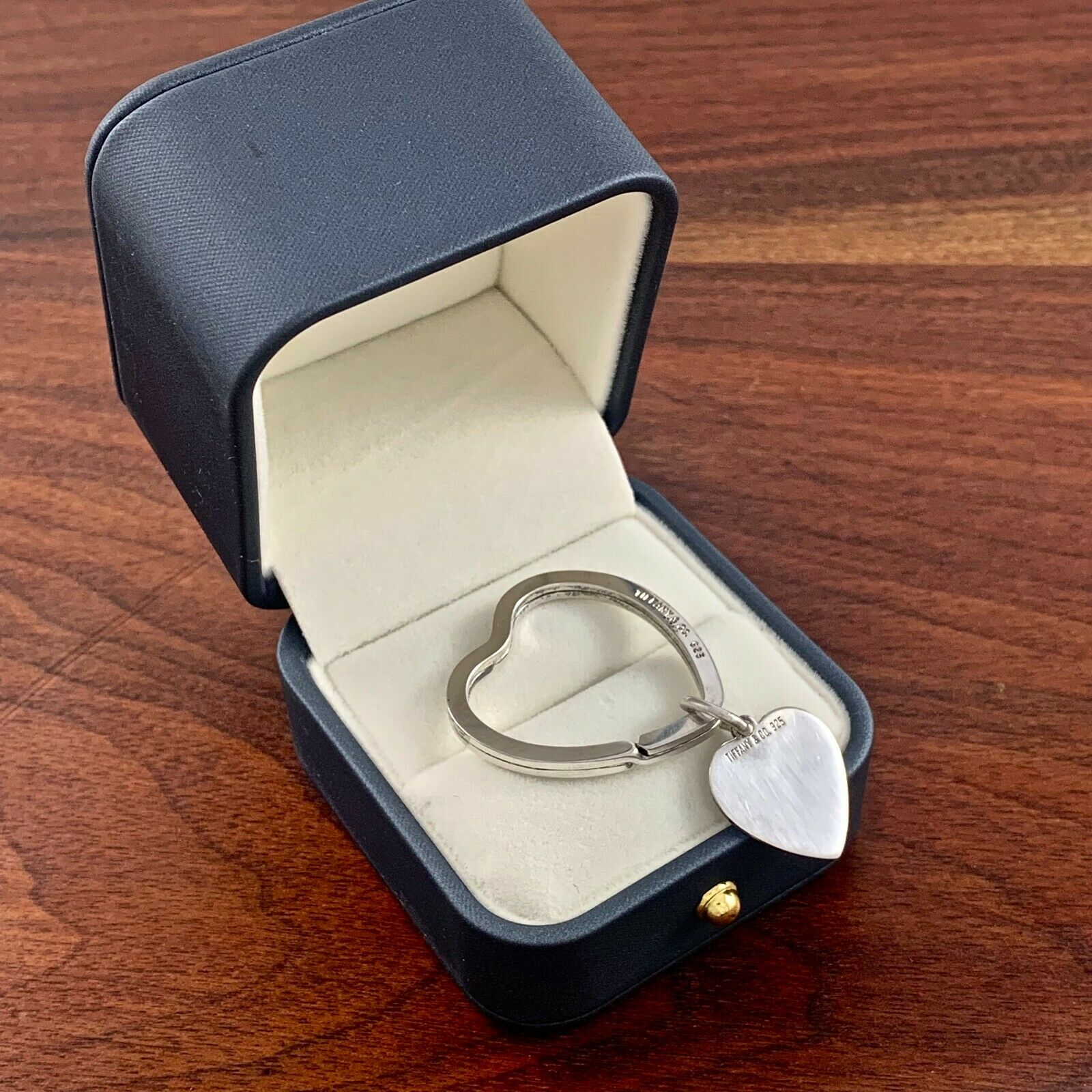 Tiffany & Co Sterling Silver Heart Key Ring W/ Heart Shaped Charm No Monogram