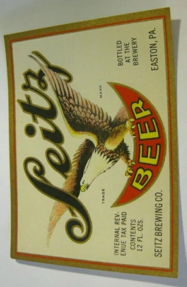 1930s Seitz Beer/ale Irtp Winged Eagle Post Prohibition Bottle Label Easton Pa