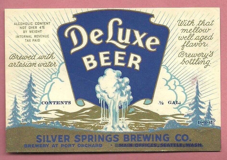 1/2 Gal. Deluxe Beer Label, Irtp,  Silver Springs, Port Orchard, Seattle, Wa, V1