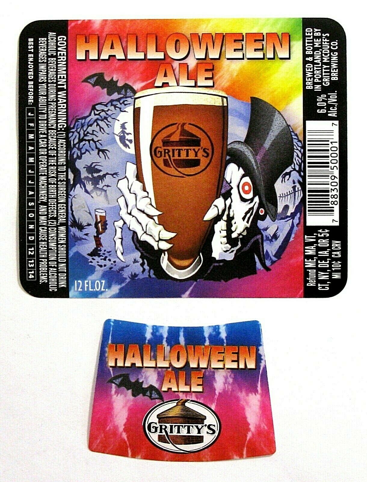Gritty Mcduffs Halloween Ale Beer Label Me 12oz 2012 - 2014 With Neck