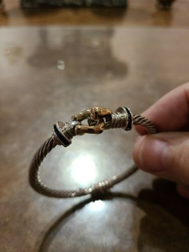 Vintage S & G 18k Yg 950 Cable Hinged Bracelet W Channel Set Sapphires Stunning