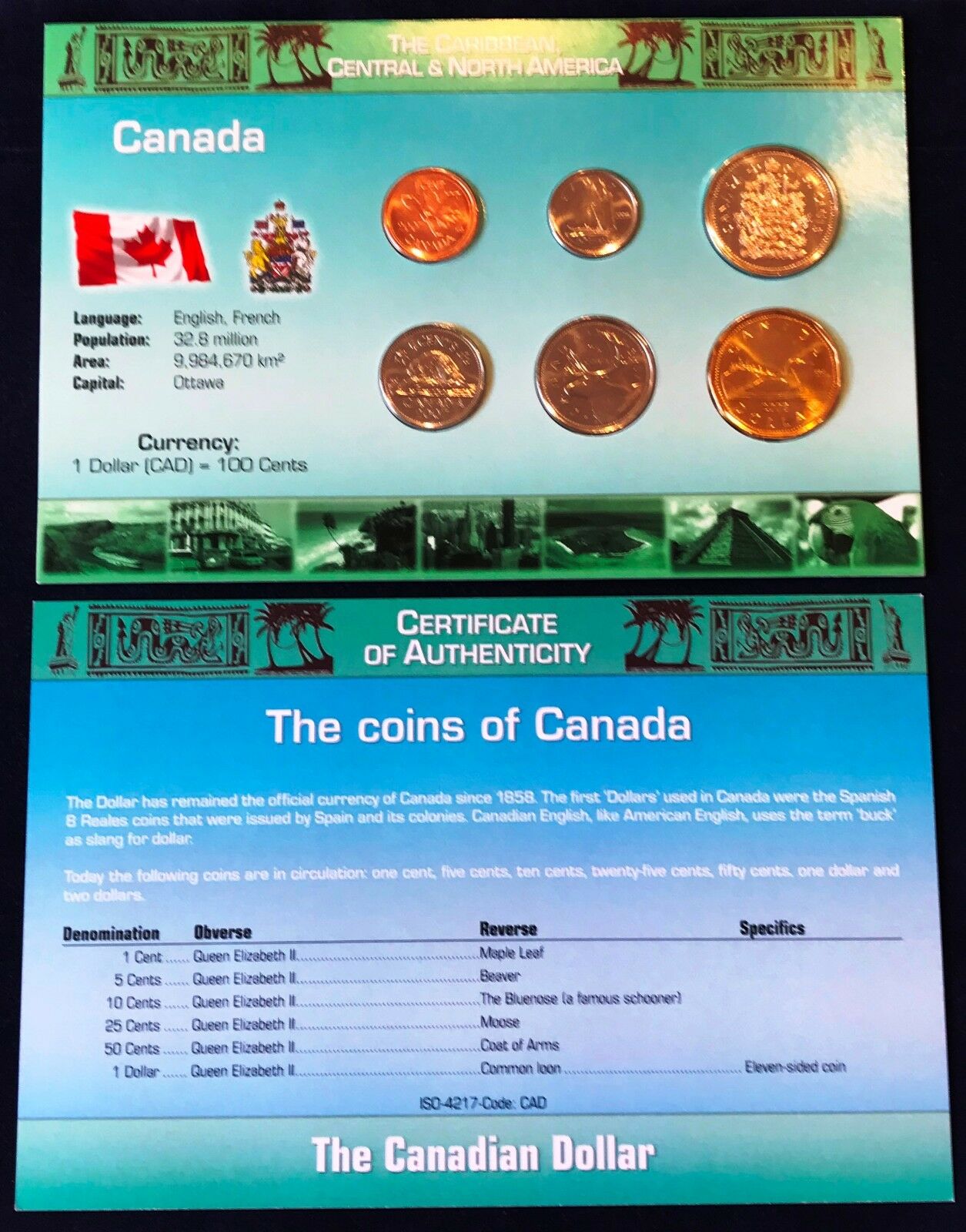 Canada 1 Cent - 1$ 2007-2007 Unc Coin Set New World Money Series W/coa - Xf! #2
