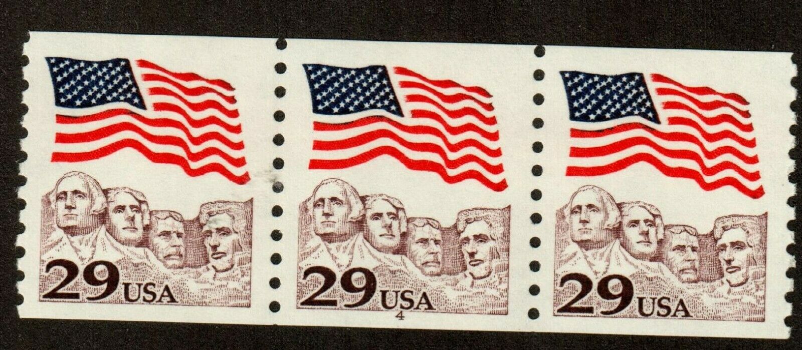 Scott 2523 29¢ Flag Over Mt. Rushmore Coil P# 4 Mnh Free Shipping In The Usa!
