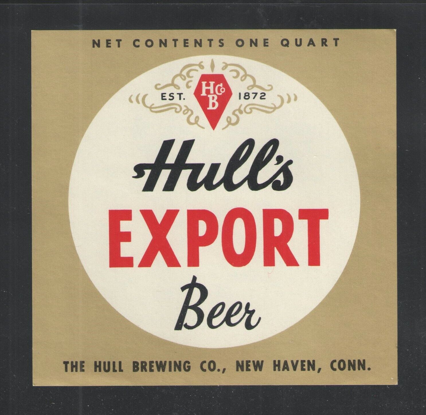 Hull's Export Beer 1 Quart Label New Haven Conn { Unused }
