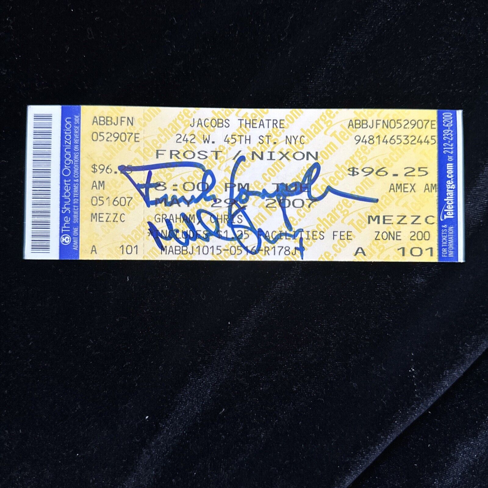 Frank Langella , Michael Sheen Signed Frost/nixon Broadway Ticket Stub 2007