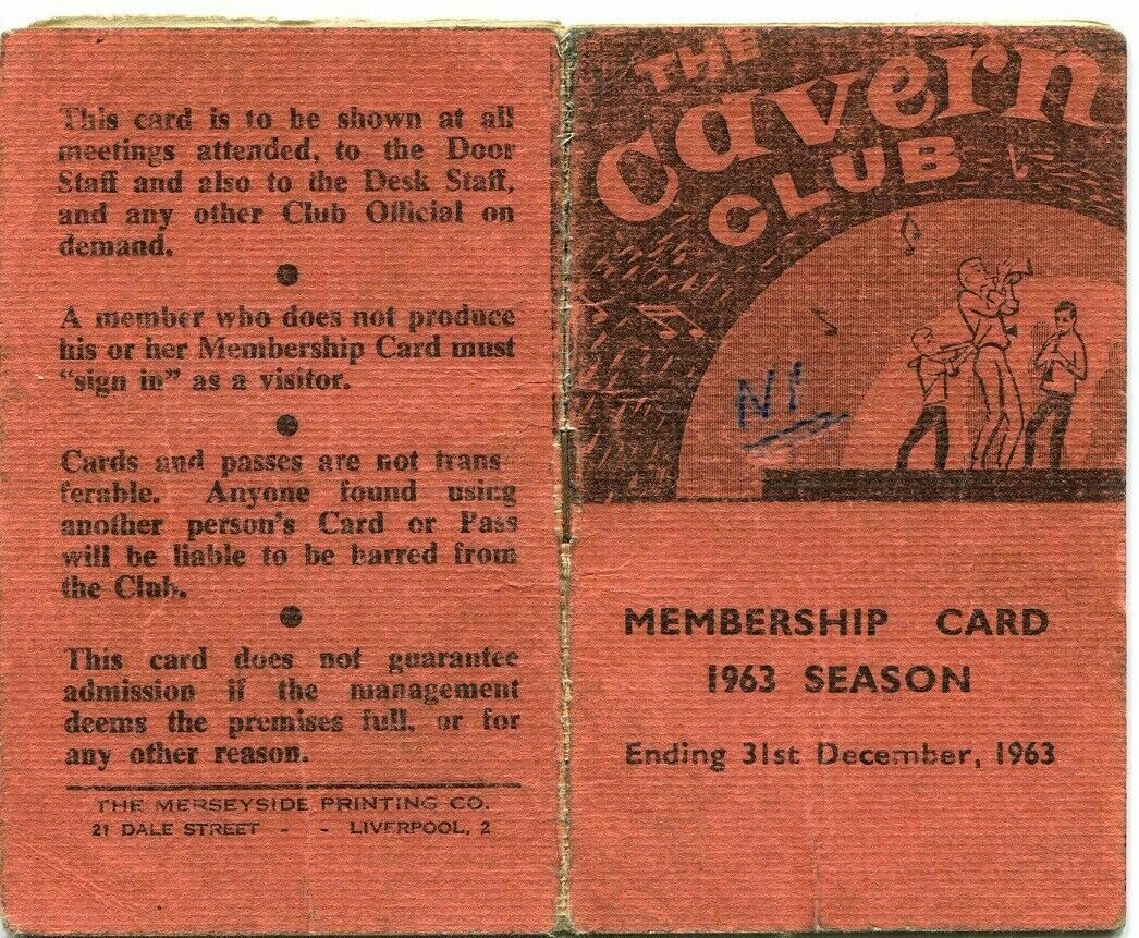Beatles Original 1963 Cavern Club Membership Card