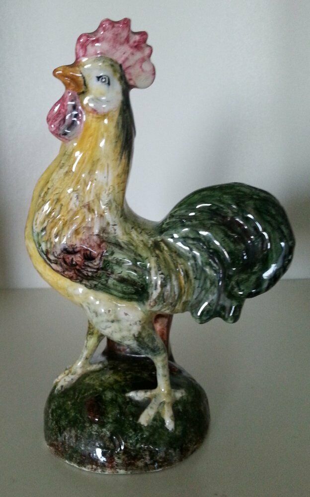 Pretty/old Majolica Massier Majolica Rooster Spill Vase, Signed And Nice
