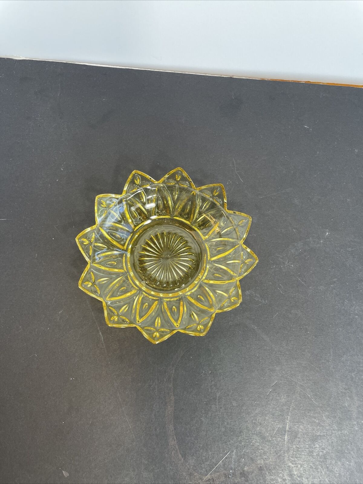 Vintage Amber Sunflower Pressed Glass Bowl.