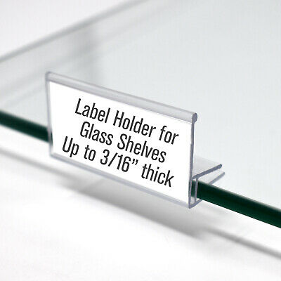 Glass Shelf Label Holder 2" Long -  For Shelves 1/4" Or 3/16" Thick - Pack Of 50
