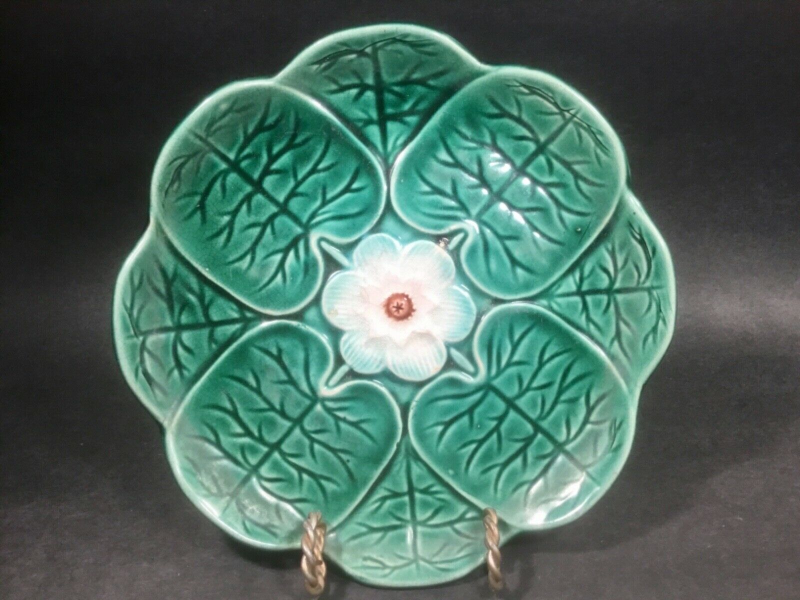 Antique Majolica Lily Pad And Floral Plate C.1800's