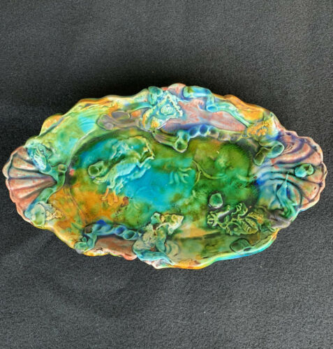 Colorful Majolica Pottery Trinket Tray Jewelry Dish