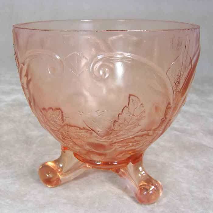 Pressed Three Footed Embossed Cherries Pink Bowl Vase